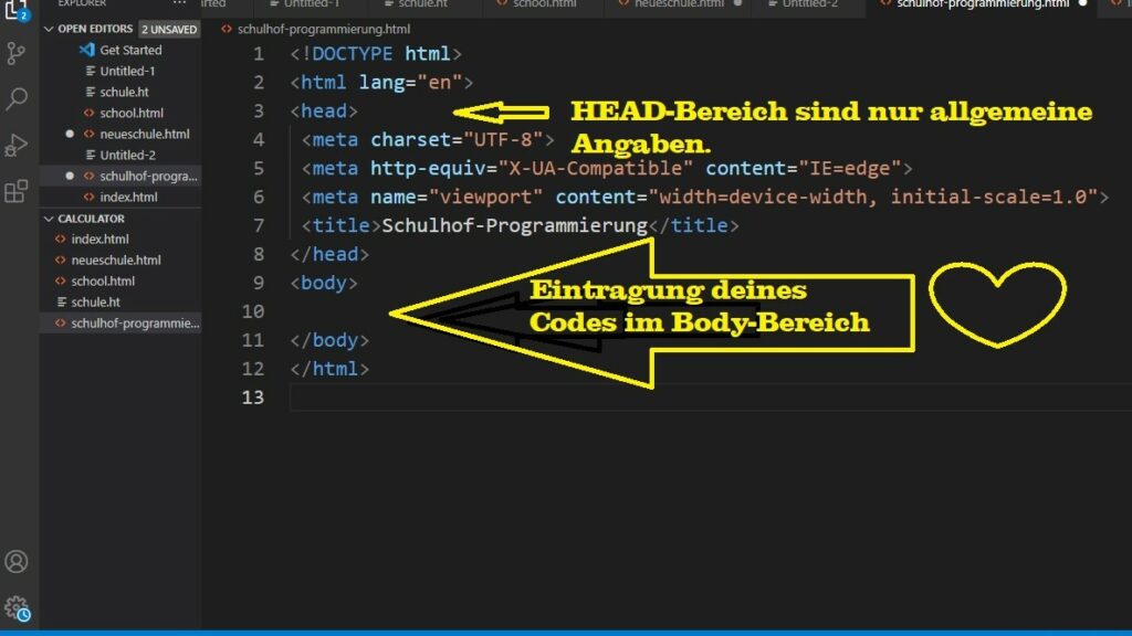 head und body bereich HTML 