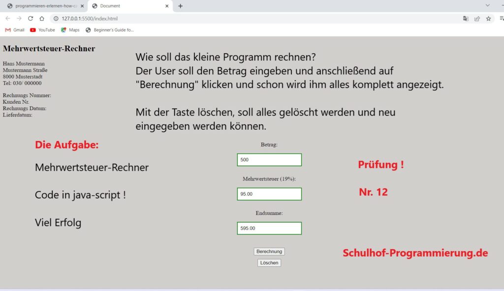 Mehrwertsteuer- Berechnung